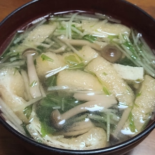 水菜としめじと油揚げのみそ汁♪